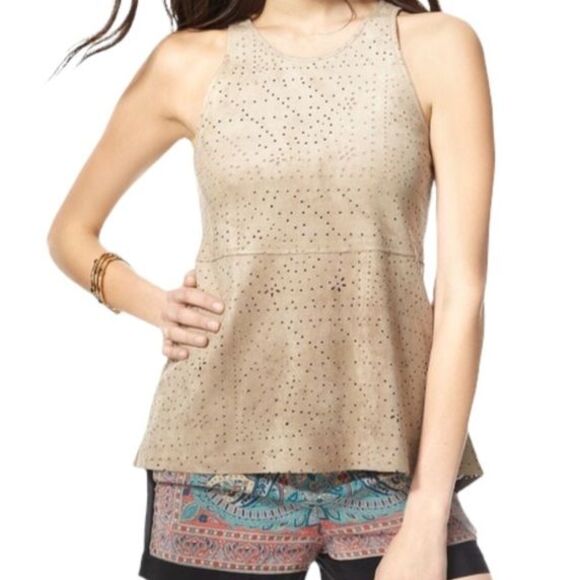 BCBGMaxAzria Y2K Top Women’s Size Small Faux Suede Sleeveless Tank Tan Beige - Picture 1 of 10
